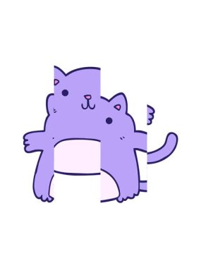 Bir çizgi film kedisinin eğlenceli canlandırmasının bölünmüş hareket canlandırması