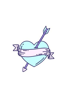 Yanıp sönen radyal çizgiler. Dövmenin geleneksel bir ok kalp ve bayrak stilinde canlandırılması.