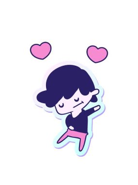 Bir kawaii 'nin tatlı bir çocuğun çizgi film çiziminin dönen kalp animasyonu.