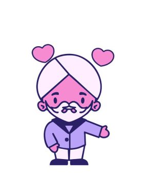 Türbanlı Hintli adamın dönen kalp animasyonu çizgi film yönünü gösteriyor