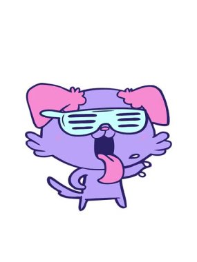 Çizgi filmin hareketli animasyonu nefes nefese dans eden köpeğin