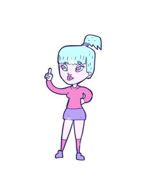 Çizgi film karakteri gibi parlak fikirli çekici bir kız.