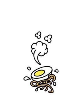 Erişte ve yumurtanın sıcak ramen malzemelerinin animasyonunu genişletiyorum.