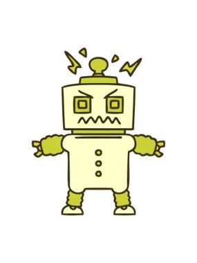 Elle çizilen tuhaf çizgi film robotunun renk animasyonu değişiyor