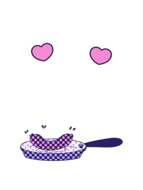 Kızarmış sosis çizgi filminin dönen kalpleri.