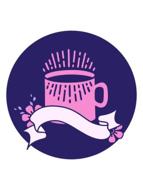 Dövme stili ikonun bir fincan kahve pankartlı hareketli animasyonu