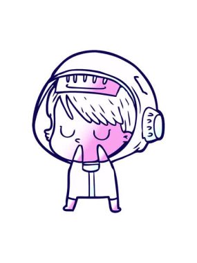 Çizgi film astronot kadın illüstrasyonunun neon ışık efektleri