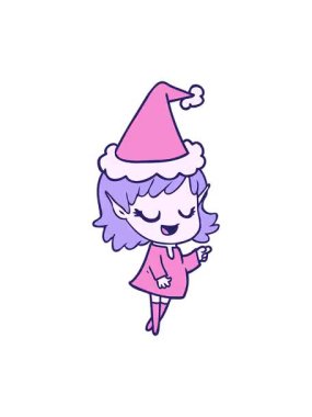 Titrek hareket animasyonu mutlu el çizimi çizimi Noel Baba şapkası takan bir elf kızı.