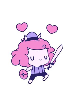 Çizgi film illüstrasyonu kawaii şirin viking çocuğunun dönen kalp animasyonu