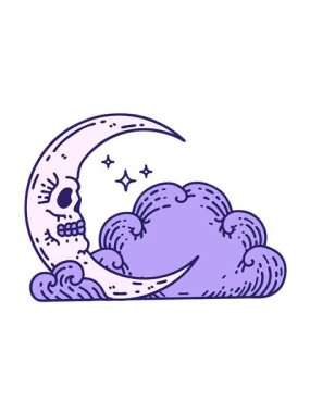 Dövmenin hareketli animasyonunu geleneksel kafatası şeklindeki hilal ve bulutlarla oynat