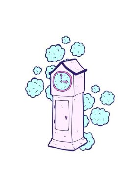 karikatür tozlu eski büyükbaba saatinin animasyonunu renklendir