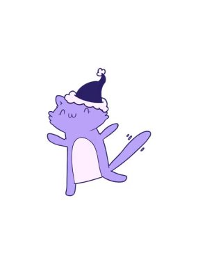 Noel Baba şapkası takan dans eden bir kedinin el çizimi çiziminin gösterişli satış animasyonu