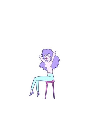 Taburede poz veren çizgi film kadını hareketli animasyonu