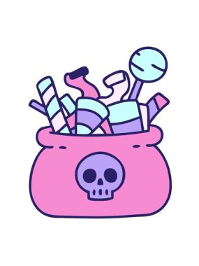 Cadılar bayramı şeker dolu bir çantanın karikatürünün hareketli animasyonu