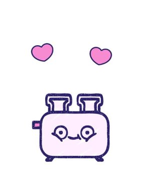 dönen kalp animasyonu bir tost makinesi tebeşiri çiziyor