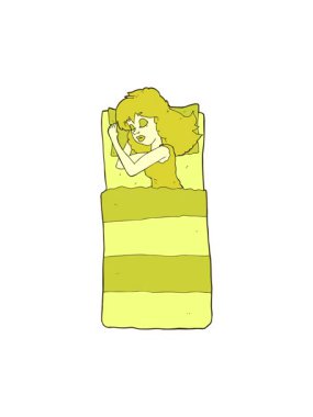 Çizgi film karakteri uyuyan kadının renk animasyonu değişiyor