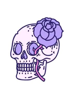 shivering motion animation of iconic vintage tattoo style image of a skull and rose