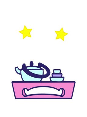 dönen yıldızlar geleneksel Japon çay takımının animasyonu