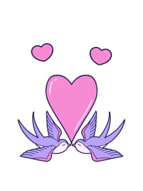 Kırlangıçların ve bir kalbin sembolik imajının dönen kalpleri.