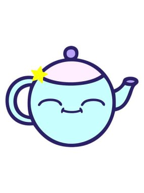 Parlayan yıldızlar, mutlu bir çaydanlığın çizgi filmini canlandırır.