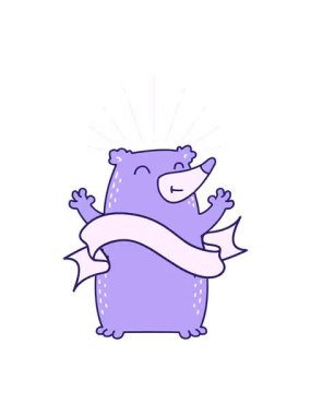 Titreyen hareketli animasyon. Dövme stili mutlu ayı afişi.