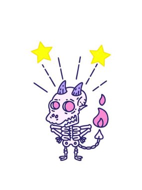 dönen yıldızlar geleneksel dövme stili iskelet iblis karakterinin animasyonu