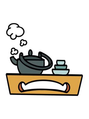 Japon çayının ahşap tepside titreşen animasyonu.