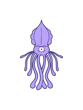 Çizgi film mürekkep balığının efekt canlandırmasını renklendir