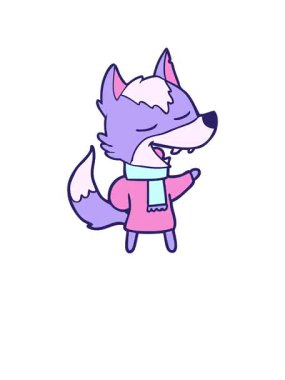 Kalk ve çizgi film kahramanı kurt eşarplı gülüşünün animasyonunu yap.