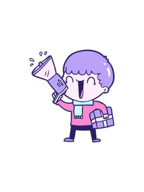 Megafonlu karikatürcünün animasyonuna dikkat edin.