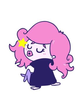 Parıldayan yıldızlar, Kawaii kızlarının serbest çizilmiş bir çizgi filmini canlandırıyor.