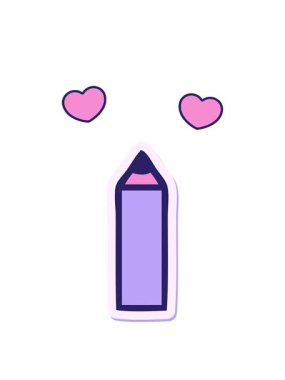 dönen kalpler sevimli mavi bir kalem çıkartmasının canlandırması.