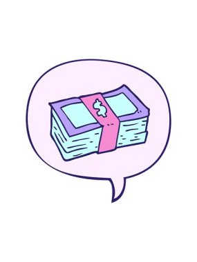 Konuşma baloncuğu ile çizgi film para yığınının hareketli animasyonu