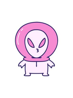 Dikkat çekici bir animasyon. Düşünceli görünen küçük bir uzaylı.