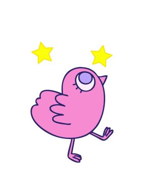 dönen yıldız animasyonu el çizimi tuhaf çizgi film sarı kuş tasarımı