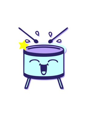 Parlayan yıldızlar hüzünlü bir çizgi filmin neşeli davulunun hareketli çıkartmasını etkiler.