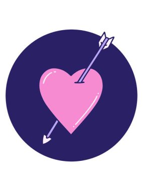 Bir ok ve kalp karikatürünün ikonik dövme şeklindeki görüntüsünü salla ve duraklat