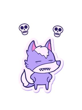 Çizgi film kurtunun dişlerini gösteren bir çıkartmasının kafatası animasyonu.