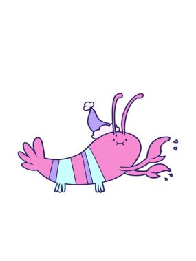 Noel Baba şapkası takan bir ıstakozun el çiziminin hareketli animasyonu.