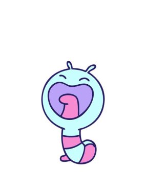 Mutlu bir tırtıl solucanının çizgi filmini canlandırıyorum.