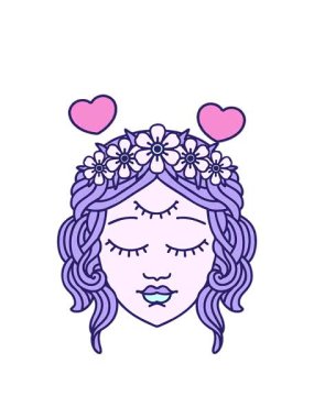 dönen kalp animasyonu dövmenin geleneksel kadın yüzü tarzında üçüncü gözlü hali.