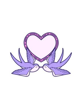 Bir kırlangıç ve bir kalp karikatürü animasyonuna dikkat edin.