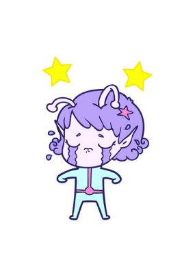 dönen yıldızlar ağlayan uzaylı bir kızın çizgi filmini canlandırıyor.