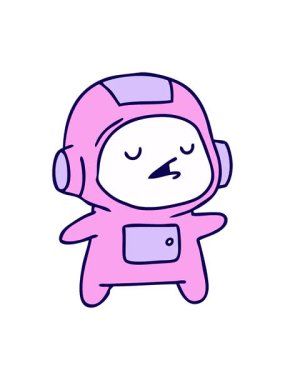 Bir kawaii yakışıklı astronot çocuğunun çizgi film çiziminin neon ışık efekti animasyonu