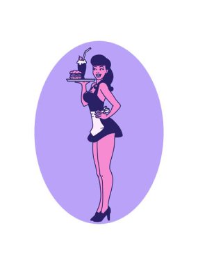 Dövmenin hareketli animasyonu geleneksel moda garson kız stili.