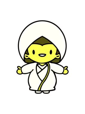 Geleneksel düğün kıyafetli mutlu Japon kadının renkli animasyonu.