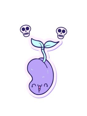 Tatlı bir çizgi film tohumu filizlenen bir çıkartmanın kafatası animasyonu.