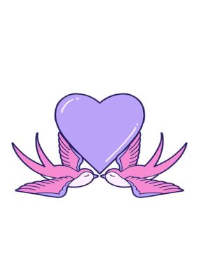 Kırlangıçların ve bir kalbin ikonik dövme görüntüsünün hareketli animasyonu