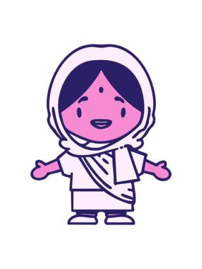 Geleneksel giyinmiş, kolları açık Hintli kadının hareketli animasyonu.