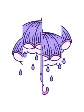 Bir şemsiye ve fırtına bulutunun ikonik dövme tarzının bölünmüş hareket animasyonu